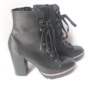 Chelsea & Violet Lexie Leather Lace-up Chunky Block Heel Combat Boot Black 8.5
